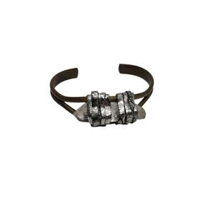 Vintage Raw Quartz Crystal Cuff Bracelet  Silver Wrap Brass Tone